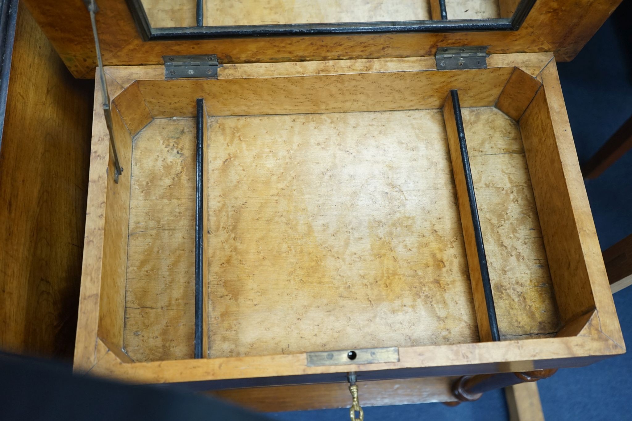A 19th century French inlaid walnut work table, width 55cm, depth 37cm, height 71cm